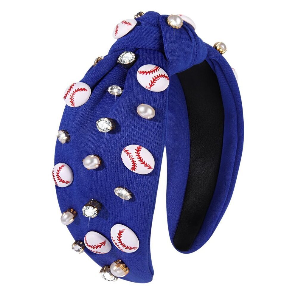 Women’s Baseball Headband Rhinestone Beaded Top Knot Sports Fan Gift
